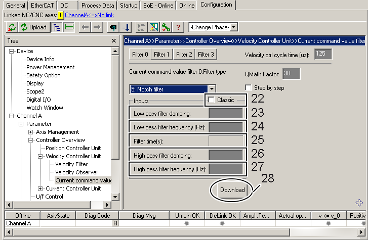 Parameterisation of the filter 3: