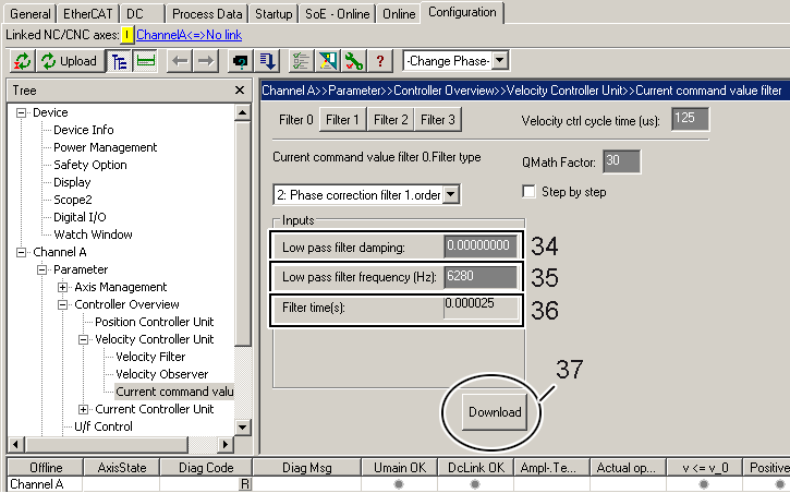 Parameterisation of the filter 1: