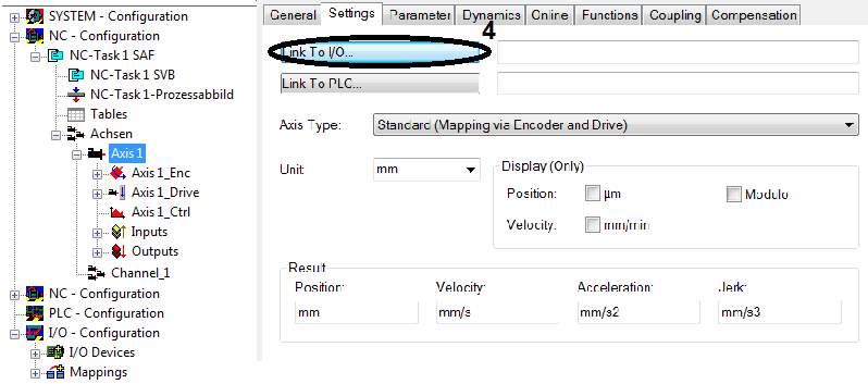 Create NC axis configuration 5: