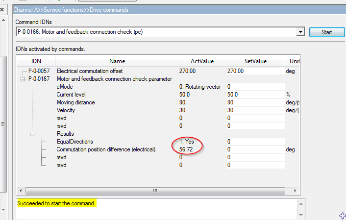 Checking the motor phases and the encoder counting direction 3: