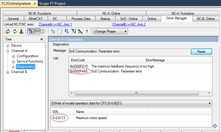 Error F4A5 "SoE Communication Parameter Error" 3: