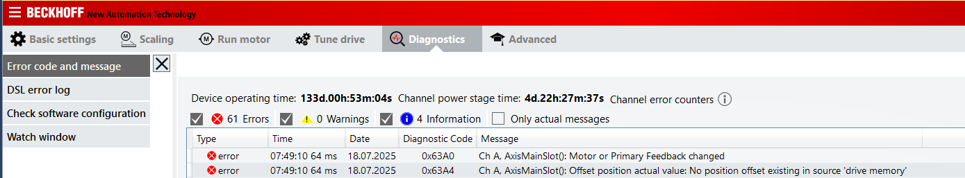 Position offset in the controller 1: