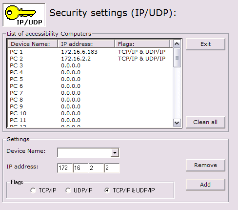 Security settings 1: