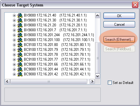 Finding the Bus Terminal Controller with the TwinCAT System Manager 2: