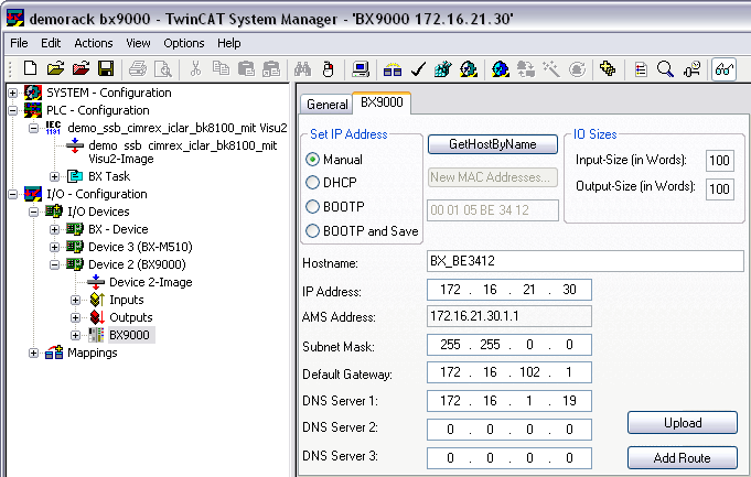 Address Configuration via TwinCAT System Manager 1: