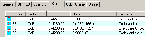 Configuration of KL terminals via EtherCAT 5: