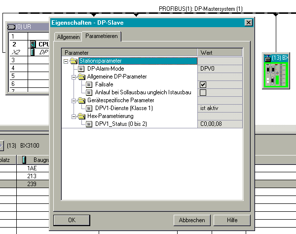 Configuration: Siemens S7 controller with BX3100 1: