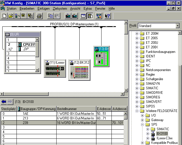 Configuration: Siemens S7 controller with BX3100 2: