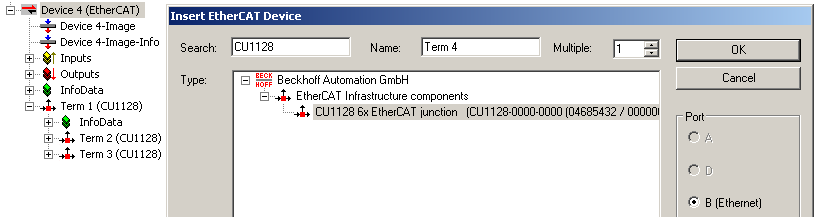 Configuration of the CU1128 in the TwinCAT System Manager 11: