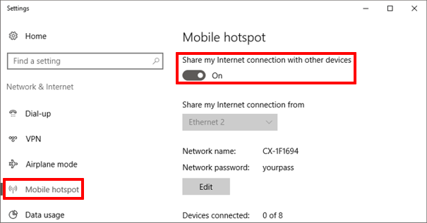 Configuring as a hotspot 4: