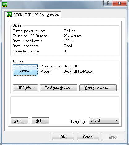 Beckhoff UPS configuration dialog 3: