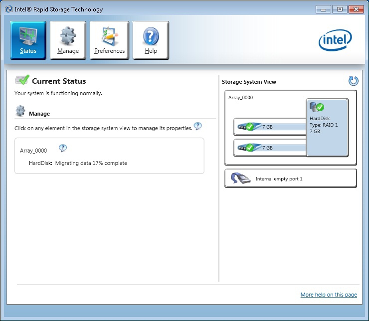 Using the Intel Manager for setting up the system 7: