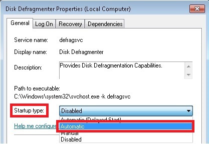 Activating the Disk Defragmenter service 2: