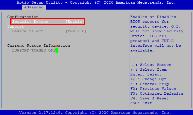 Enable TPM 1: