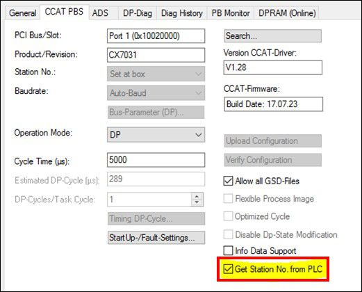 Setting PROFIBUS address via the PLC 1: