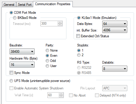 Programming of the RS232/485 interface 1: