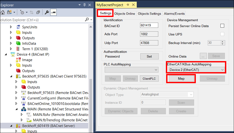 Creating a BACnet server and a device object 4: