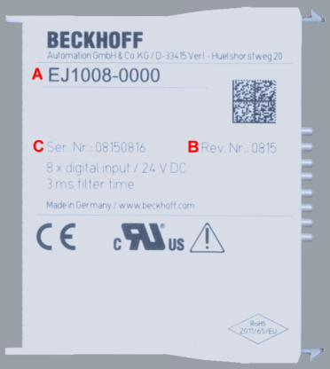 Marking of EtherCAT plug-in modules 1: