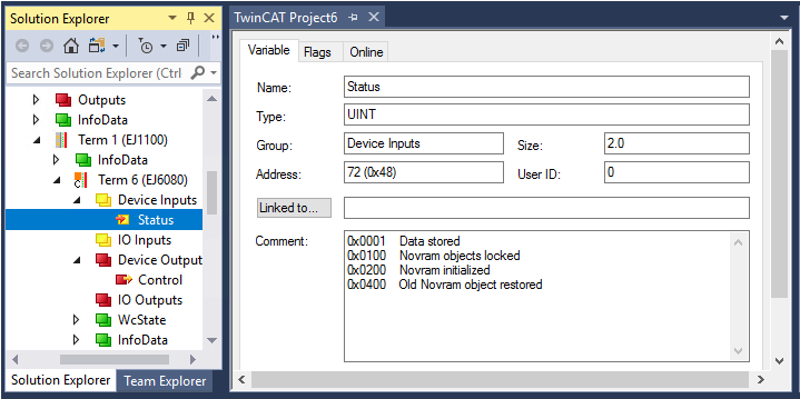 Status and control word 1:
