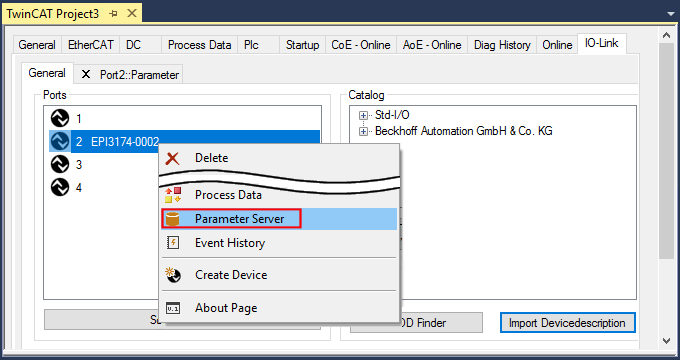 EPIxxxx, ERIxxxx - Setting of the IO-Link device parameters 10: