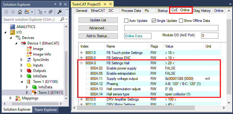 Configuration of the Hall sensors 1: