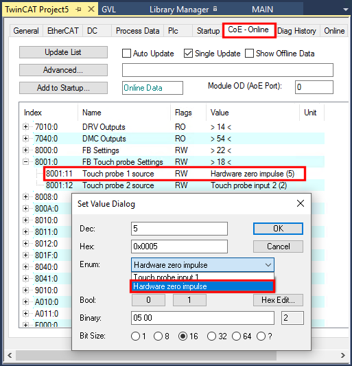 Zero pulse from the C track of the encoder 1: