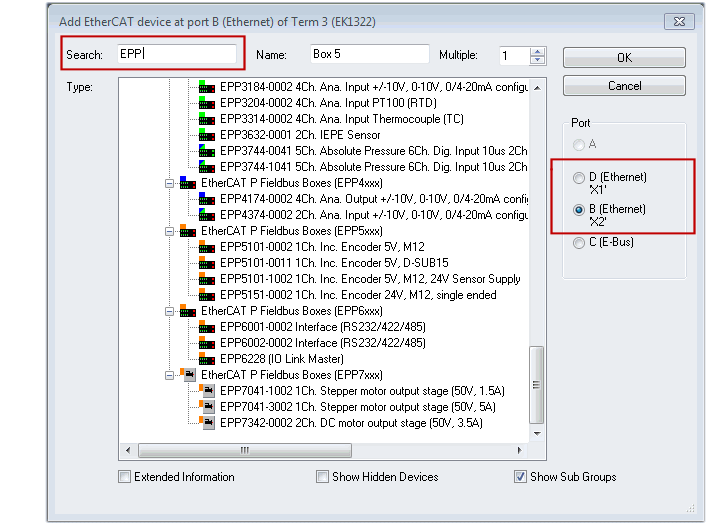 EK1322 - Configuration by means of the TwinCAT System Manager 3: