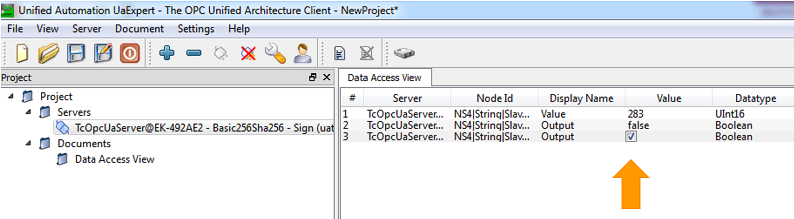 Connection of EK9160 with OPC UA 5:
