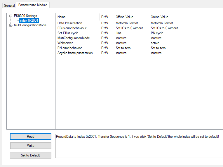 EK9320 Settings 1: