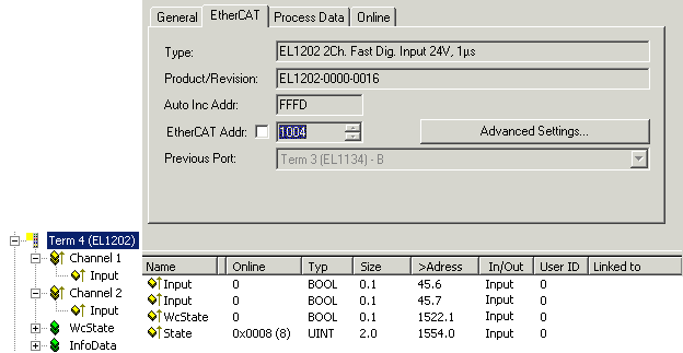 EL1202-0000 - EtherCAT settings  1: