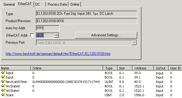 EL1202-0100 - EtherCAT settings  3: