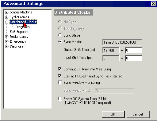 Distributed Clock settings 5: