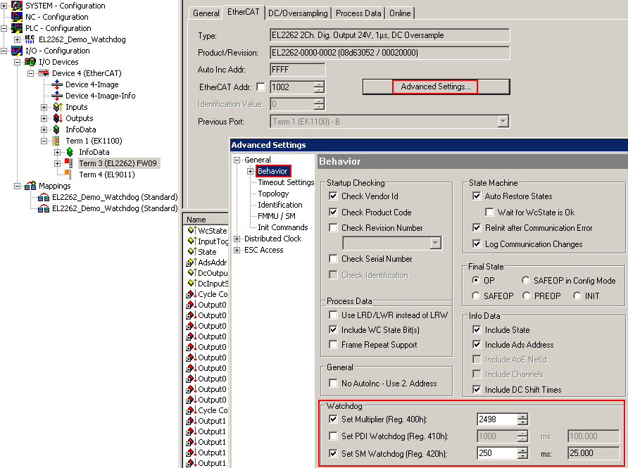 Example program 4: Parameterization of the CycleCounter and watchdog behavior 2: