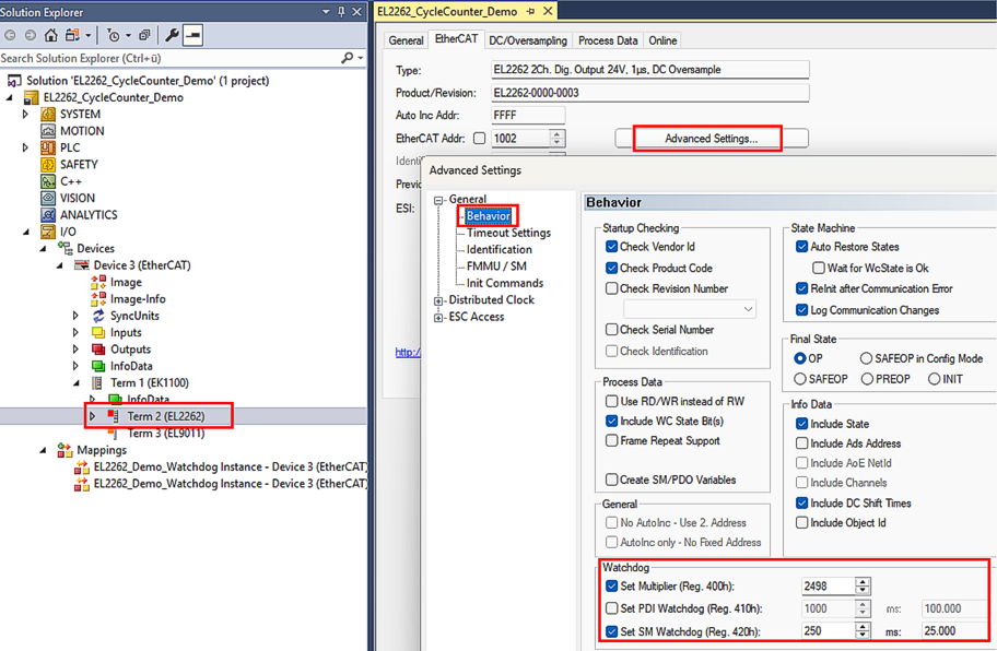 Example program 4: Parameterization of the CycleCounter and watchdog behavior 2: