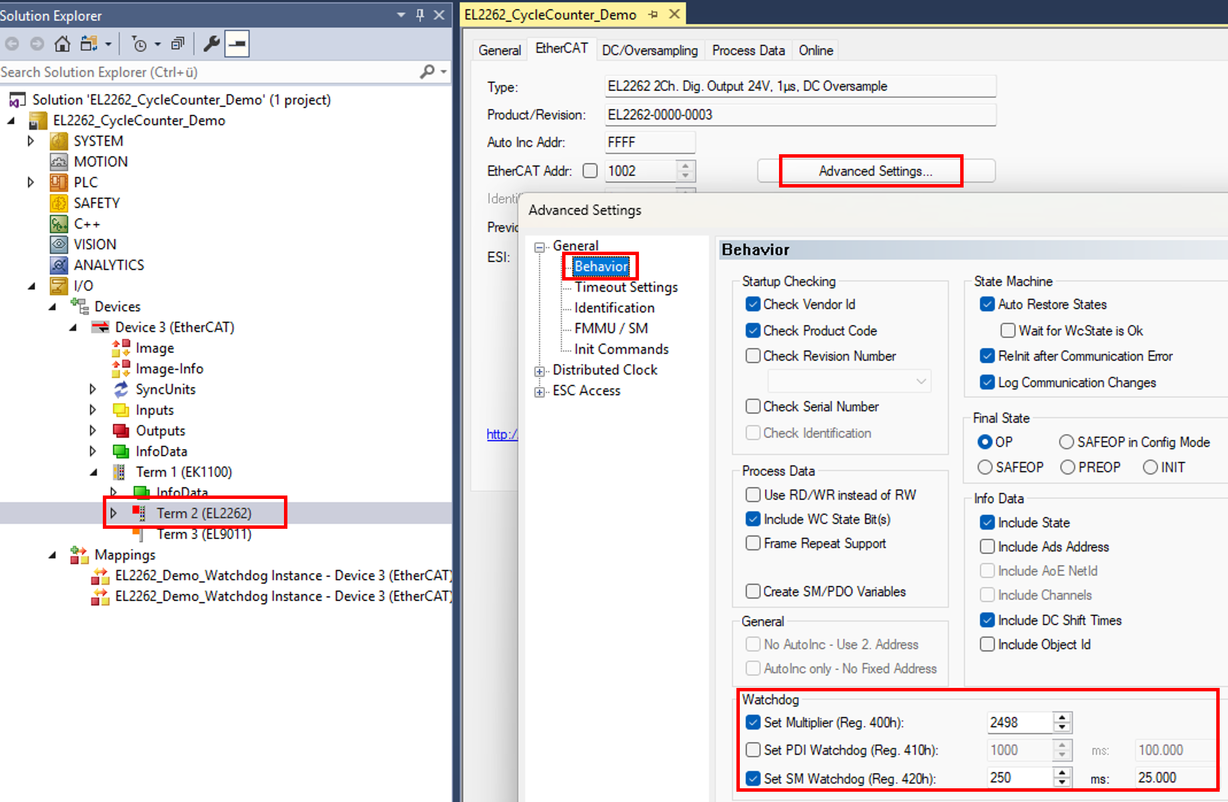 Example program #2: Parameterization of the CycleCounter and watchdog behavior 3: