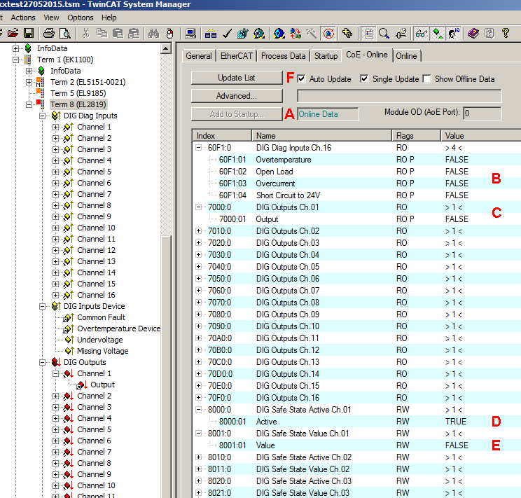 Settings via the CoE directory 1: