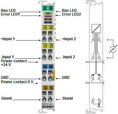EL3112-0011 - Connection, display and diagnostics 1: