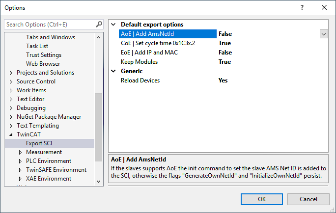 Procedure within and outside TwinCAT with sci file 10: