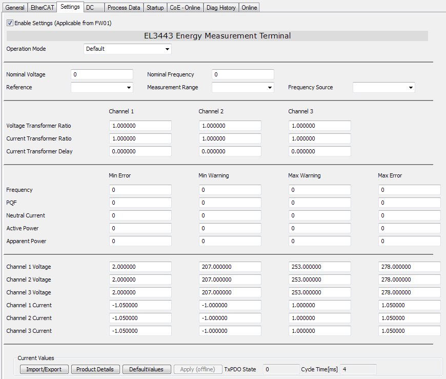 Settings 1: