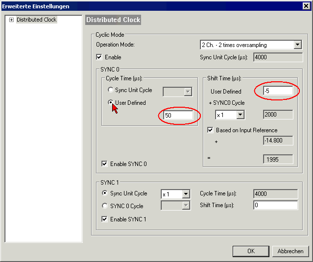 Oversampling settings, distributed clocks (DC) 7: