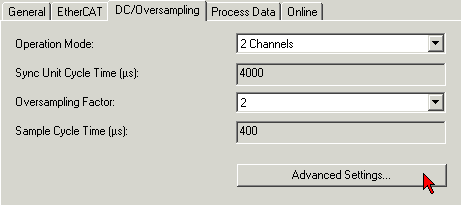 Oversampling settings, distributed clocks (DC) 10: