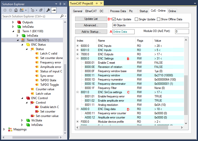 Settings via the CoE directory 2: