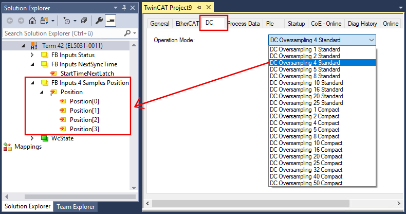 Oversampling settings in the "DC" tab 1: