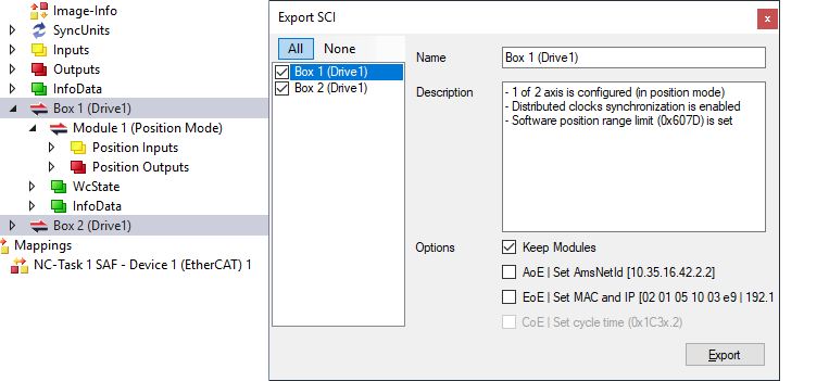 Procedure within and outside TwinCAT with sci file 4: