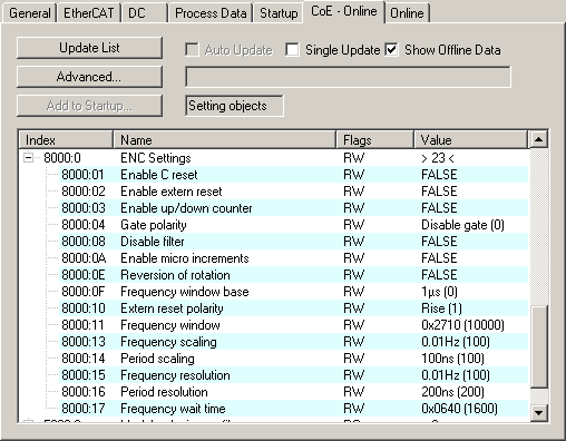 Settings via the CoE directory 2: