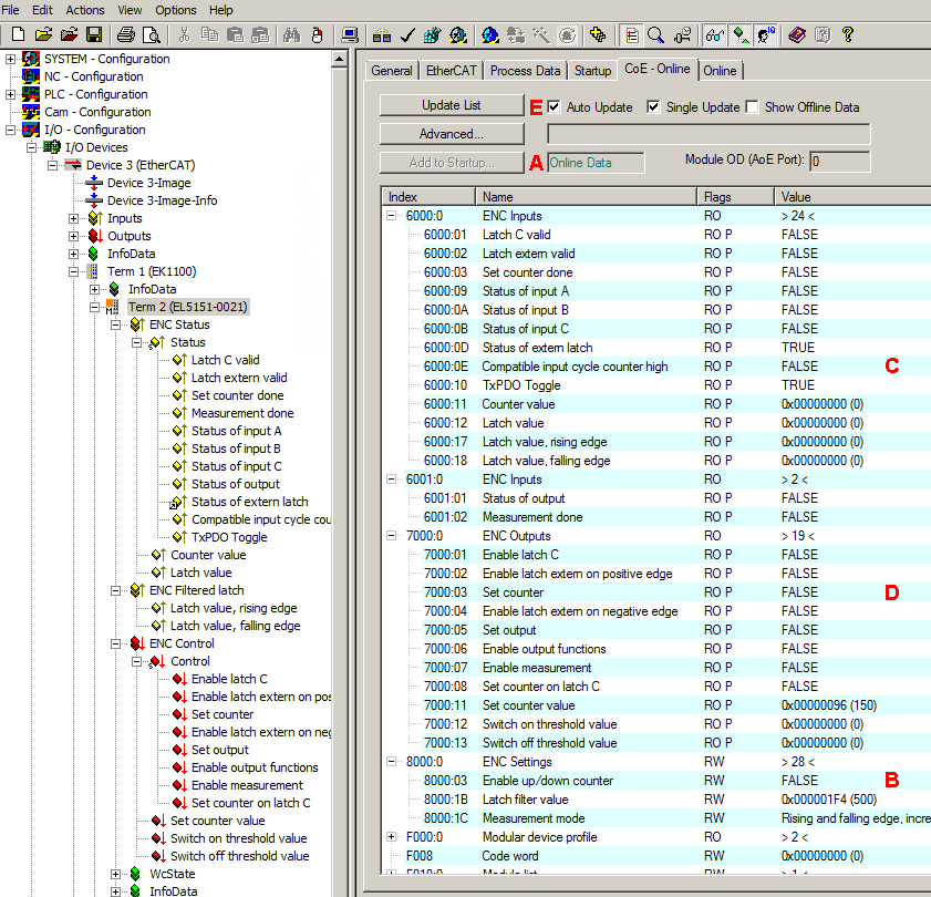 Settings via the CoE directory 2: