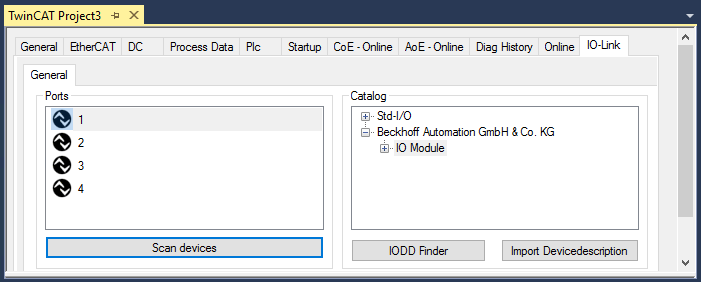 3. Automatic scanning of the IO-Link ports 1: