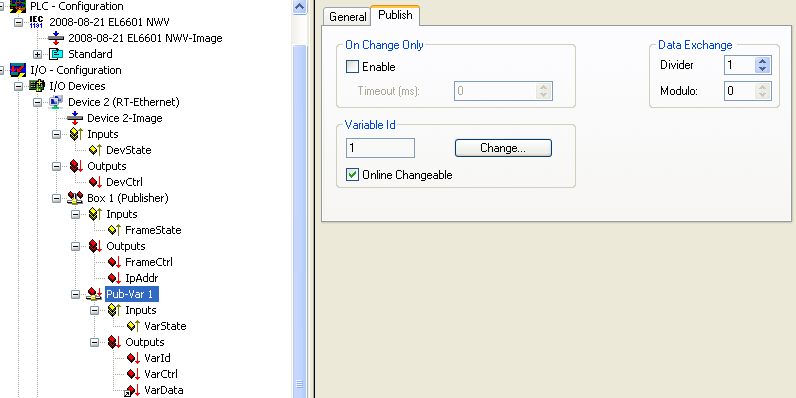 Beckhoff network variables - Settings 9: