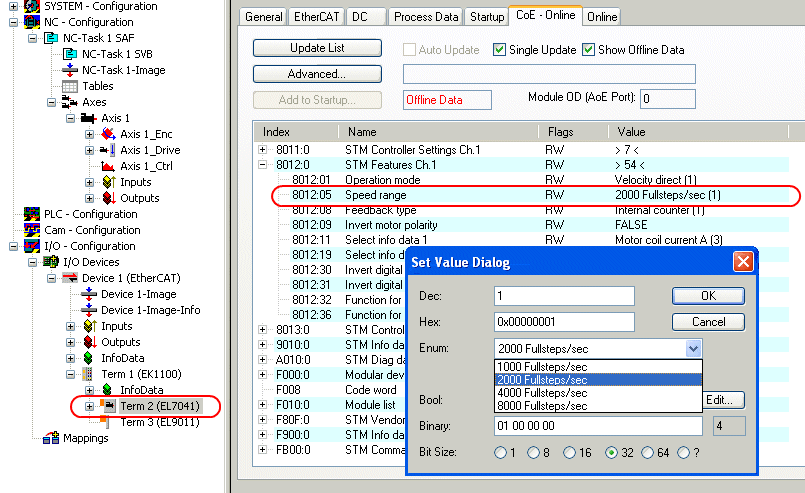 Settings in CoE register 2: