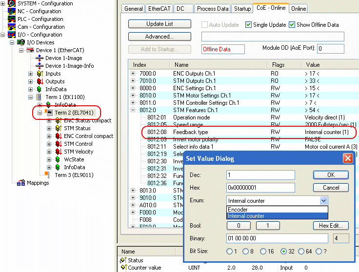 Settings in CoE register 4: